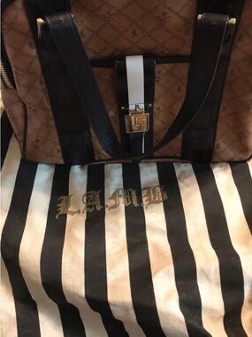 L.A.M.B. Black and Tan Patterned Shoulder Bag with Gold Hardware